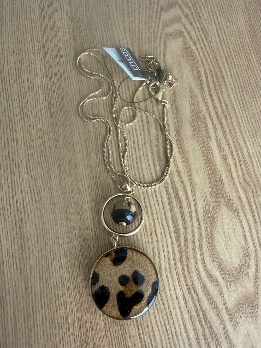 Chico's Gold Leopard-Print/Black Pendant Necklace - Reversible